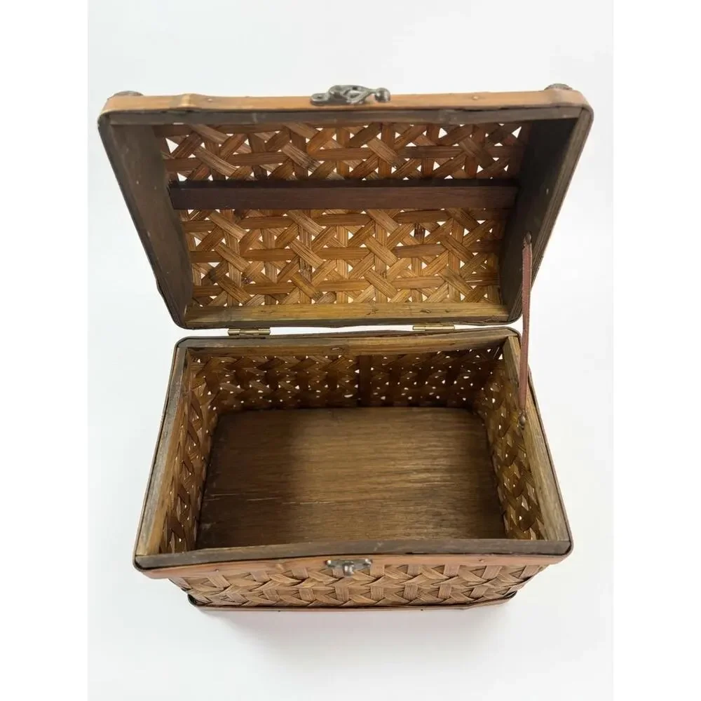 Vintage Woven Rattan Bamboo Trunk Box, 1960s Storage Chest
